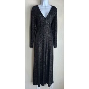Vintage Carol Anderson Black Maxi Glitter Dress Formal Goth Glam 90s Gown M